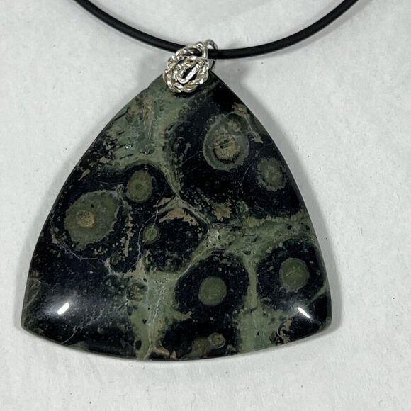 Swirly Jasper Collar Statement Pendant Necklace Natural Adjustable Black Cord - Picture 4 of 6